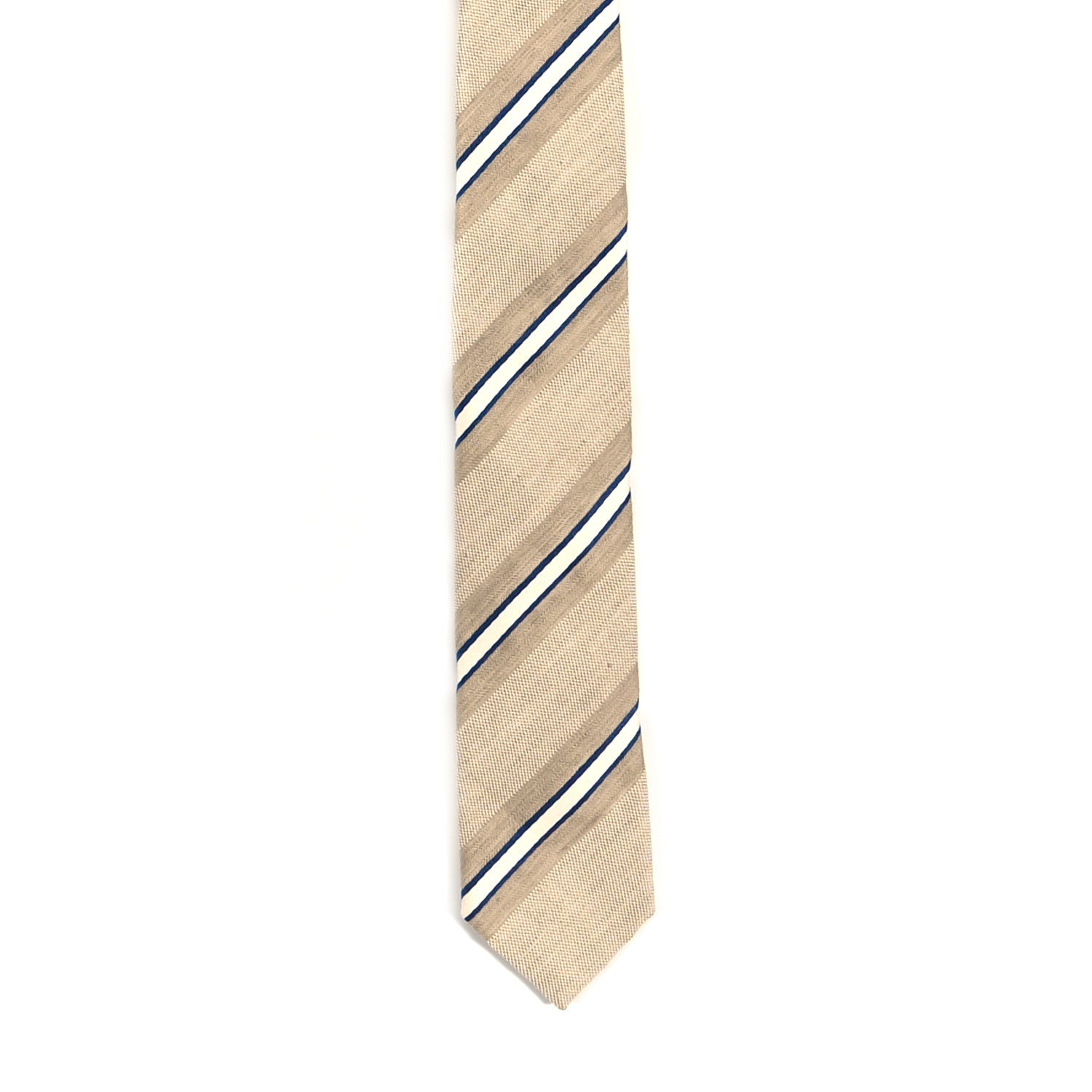 Chanel Linen Cotton Silk Mens CC Stripe Neck Tie Beige 2 of 6