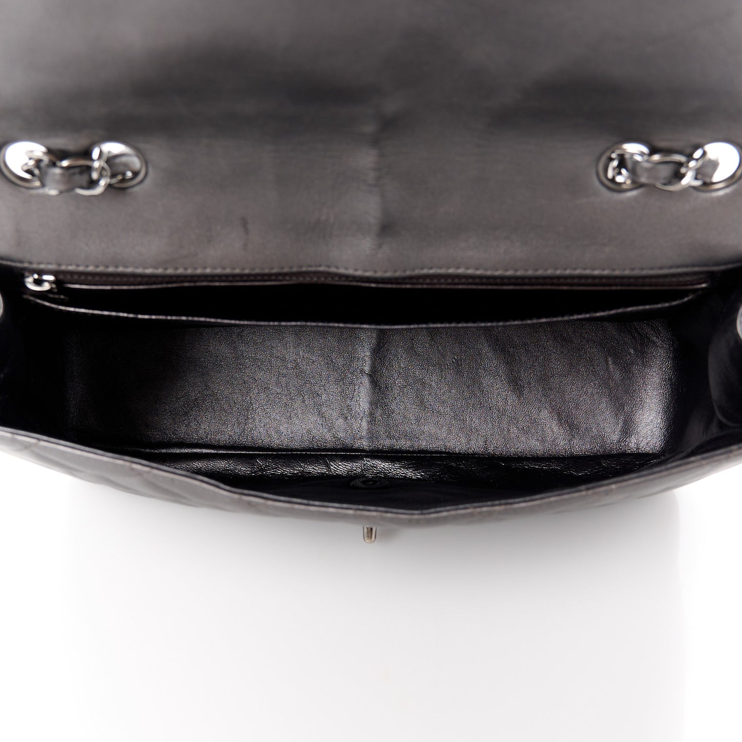 Metallic Lambskin Quilted Jumbo Single Flap Dark Grey