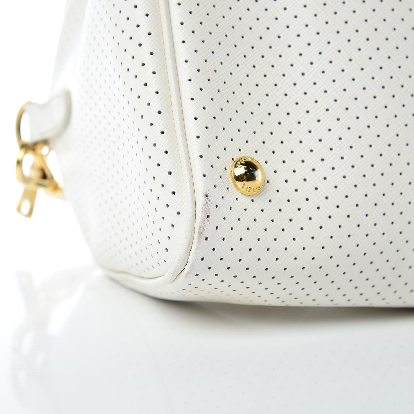 Saffiano Perforated Striped Shoulder Bag White Black