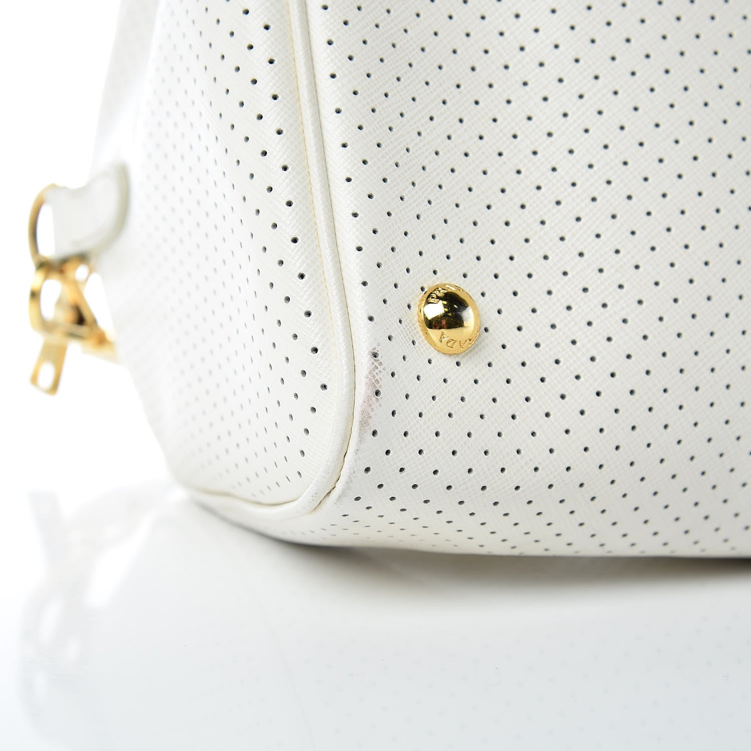 Prada Saffiano Perforated Striped Shoulder Bag White Black 9 of 13