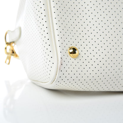 Prada Saffiano Perforated Striped Shoulder Bag White Black 9 of 13