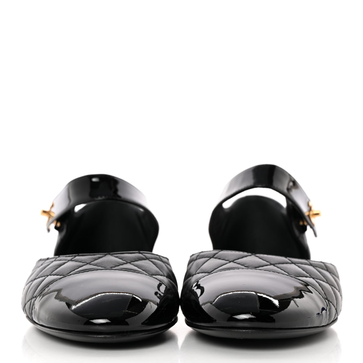 Patent Lambskin Quilted Cap Toe Ballerina Flats 39 Black