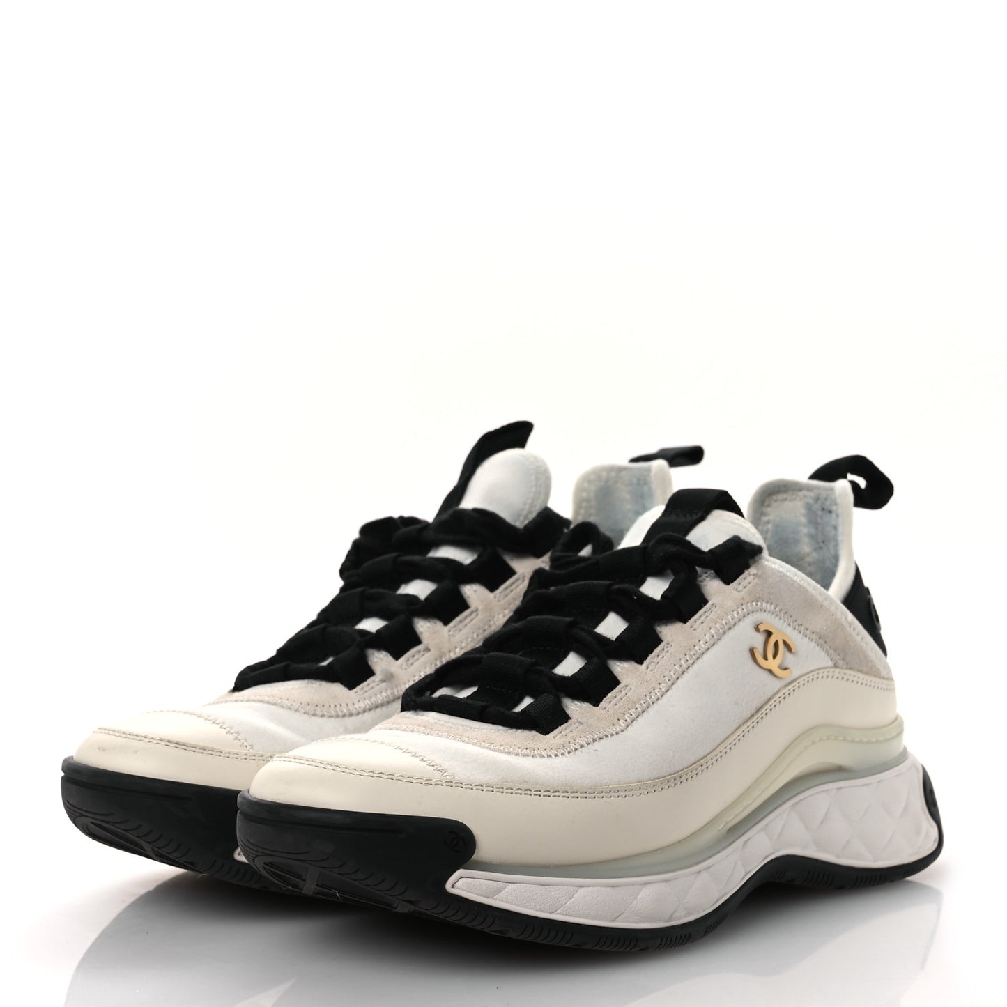 Velvet Calfskin Mixed Fibers CC Sneakers 36 Ivory Black