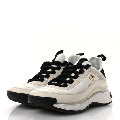 Chanel Velvet Calfskin Mixed Fibers CC Sneakers 36 Ivory Black 4 of 16