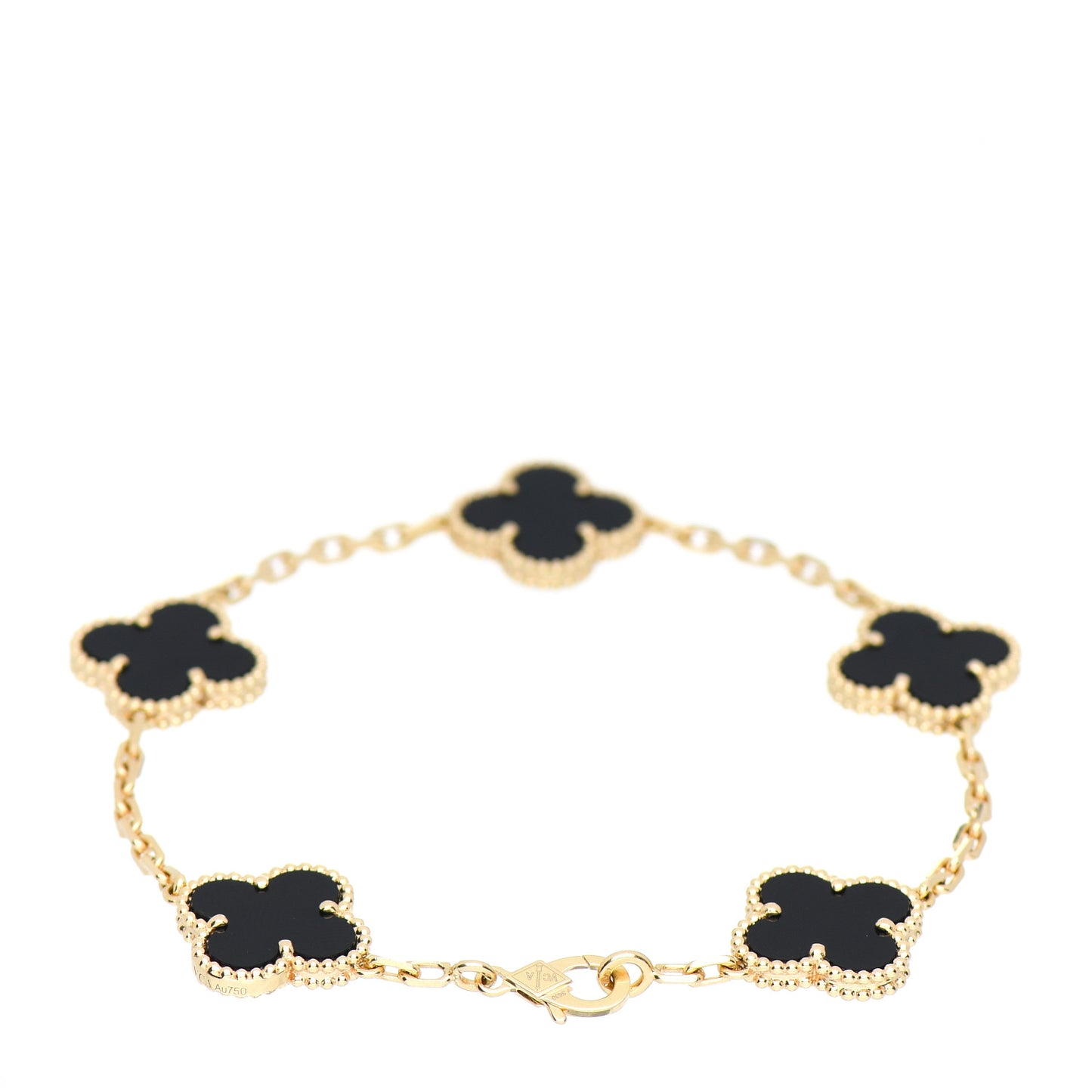 18K Yellow Gold Black Onyx 5 Motifs Vintage Alhambra Bracelet