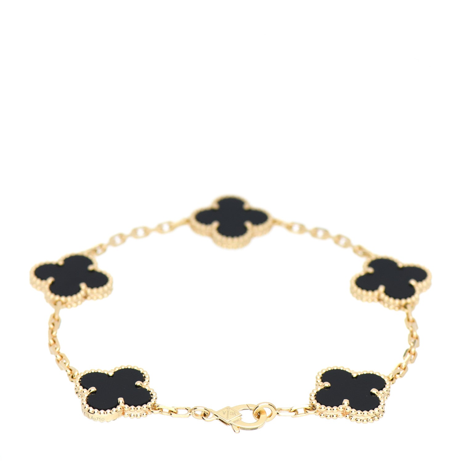 Van Cleef & Arpels 18K Yellow Gold Black Onyx 5 Motifs Vintage Alhambra Bracelet 2 of 4
