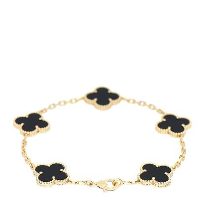 Van Cleef & Arpels 18K Yellow Gold Black Onyx 5 Motifs Vintage Alhambra Bracelet 2 of 4