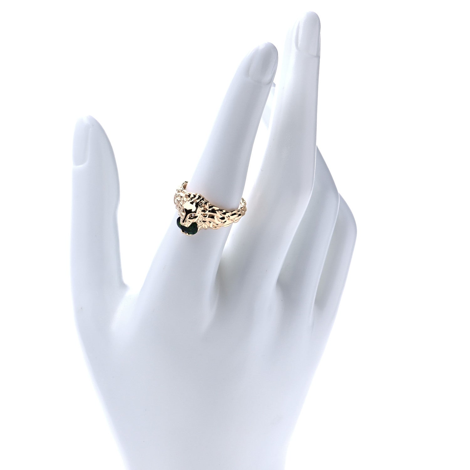 Gucci 18K Yellow Gold Diamond Chrome Diopside Lion Head Ring 55 7.25 2 of 9