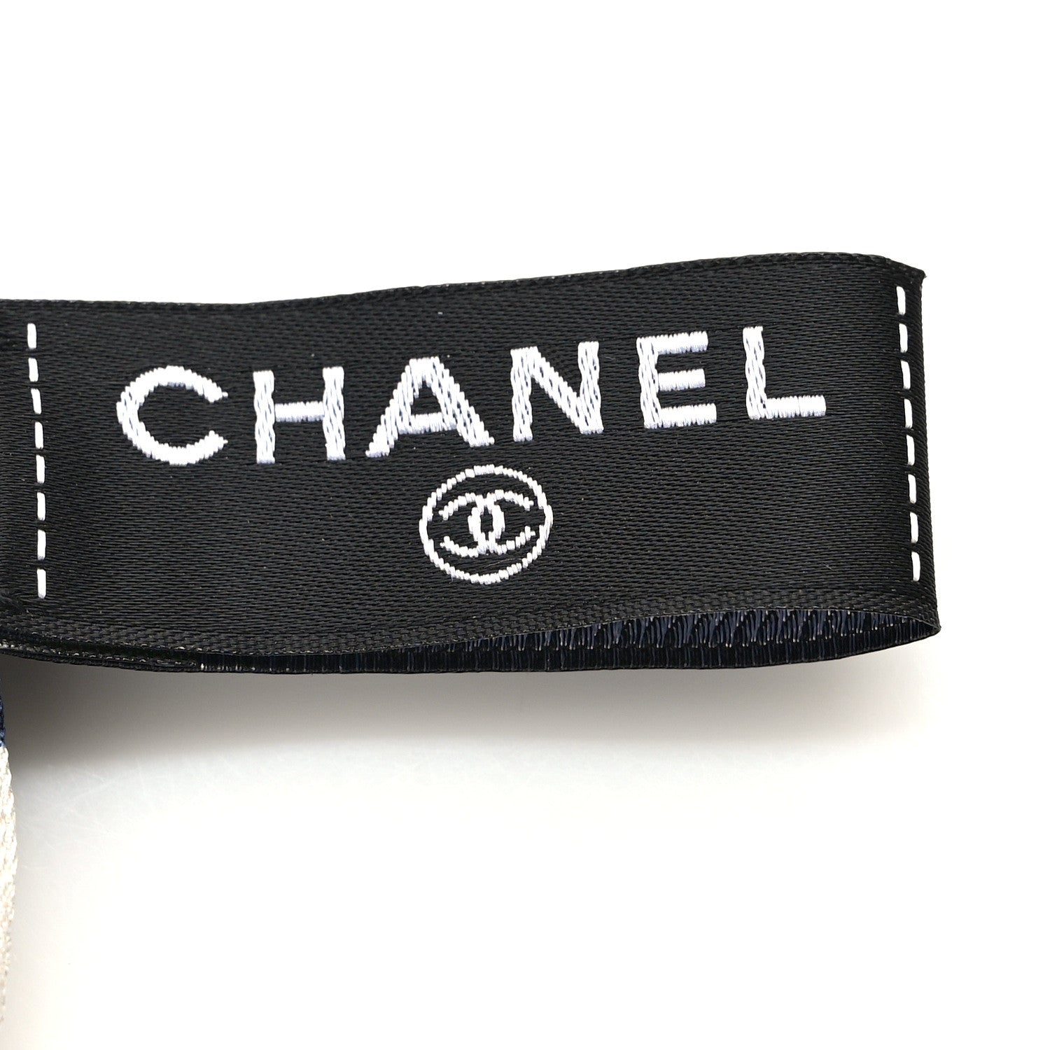Chanel Silk Logo Slim Bandeau Scarf Ecru Navy Blue 3 of 3