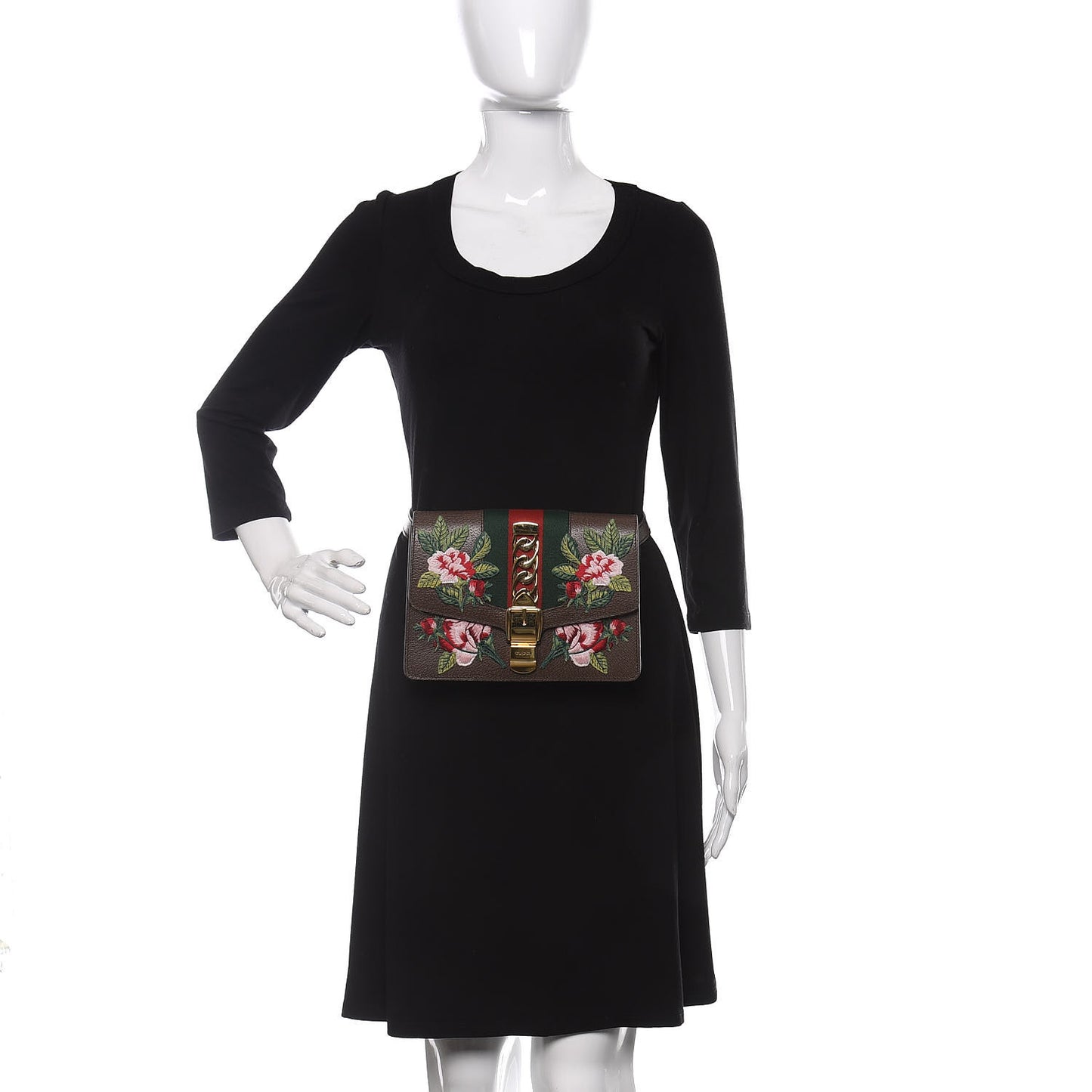 Calfskin Embroidered Sylvie Belt Bag Brown