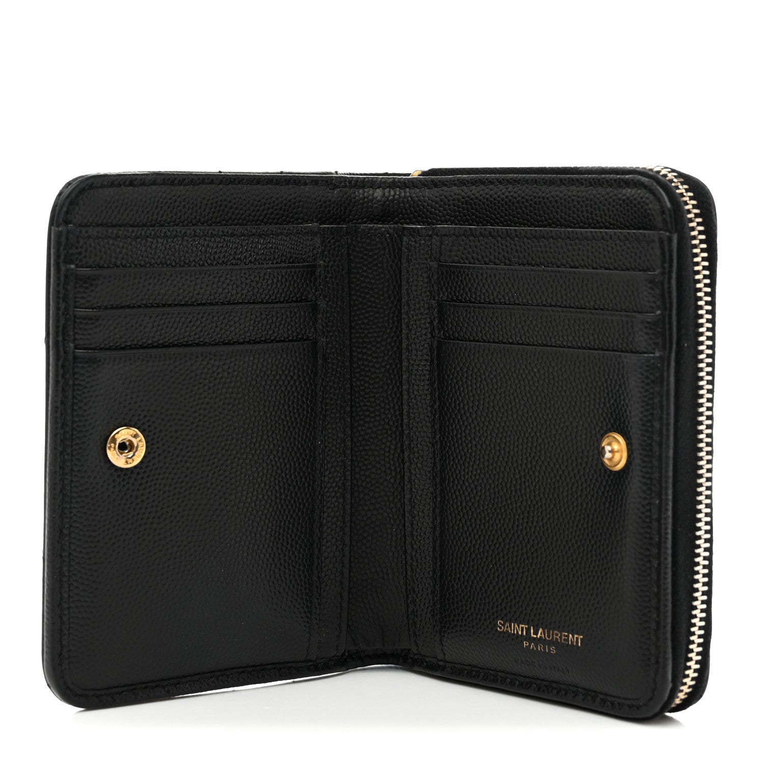 Saint Laurent Grain De Poudre Matelasse Chevron Monogram Compact Zip Around Wallet Black 5 of 8
