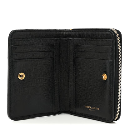 Saint Laurent Grain De Poudre Matelasse Chevron Monogram Compact Zip Around Wallet Black 5 of 8