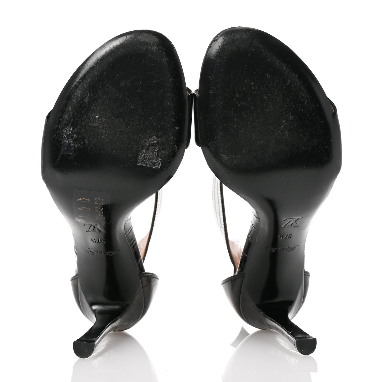 Calfskin Crocodile Embossed Horizon Sandals 37.5 Black