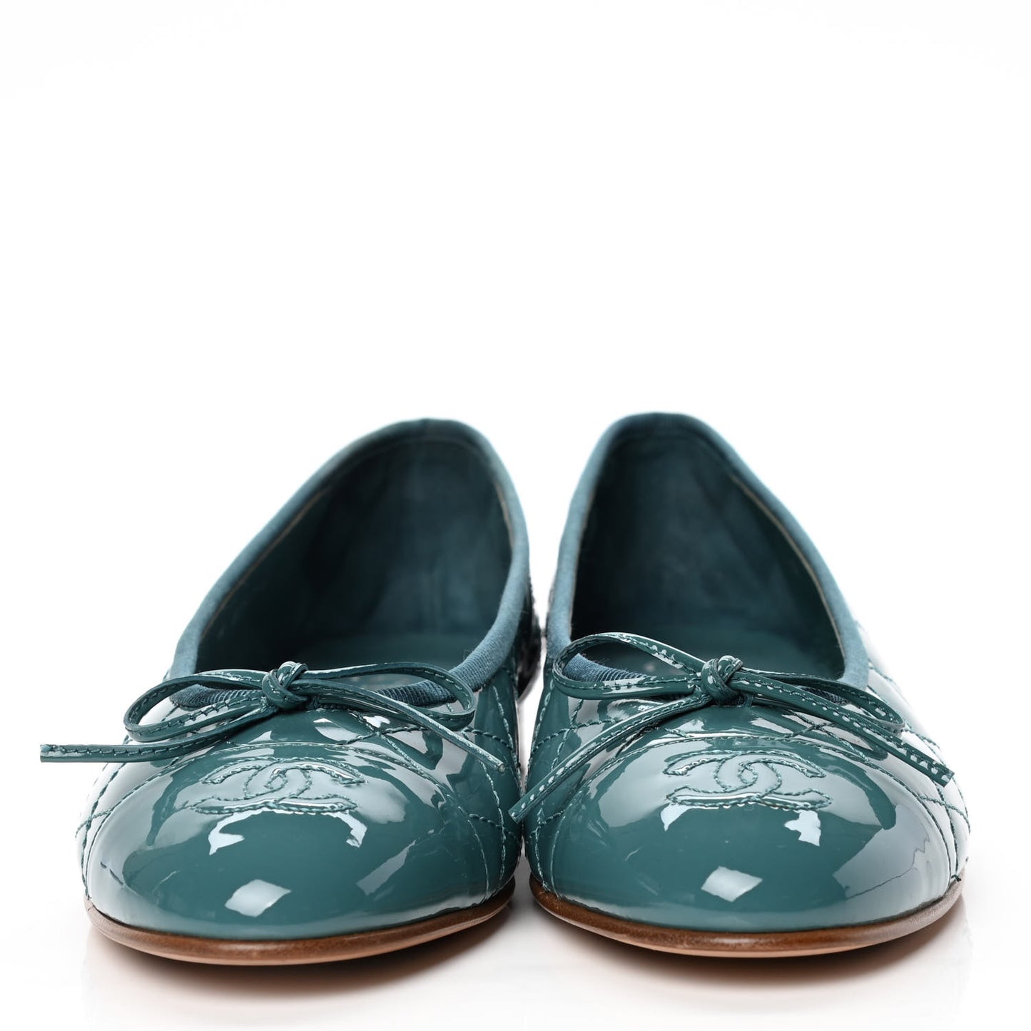 Patent Calfskin Quilted Cap Toe CC Ballerina Flats 37 Turquoise