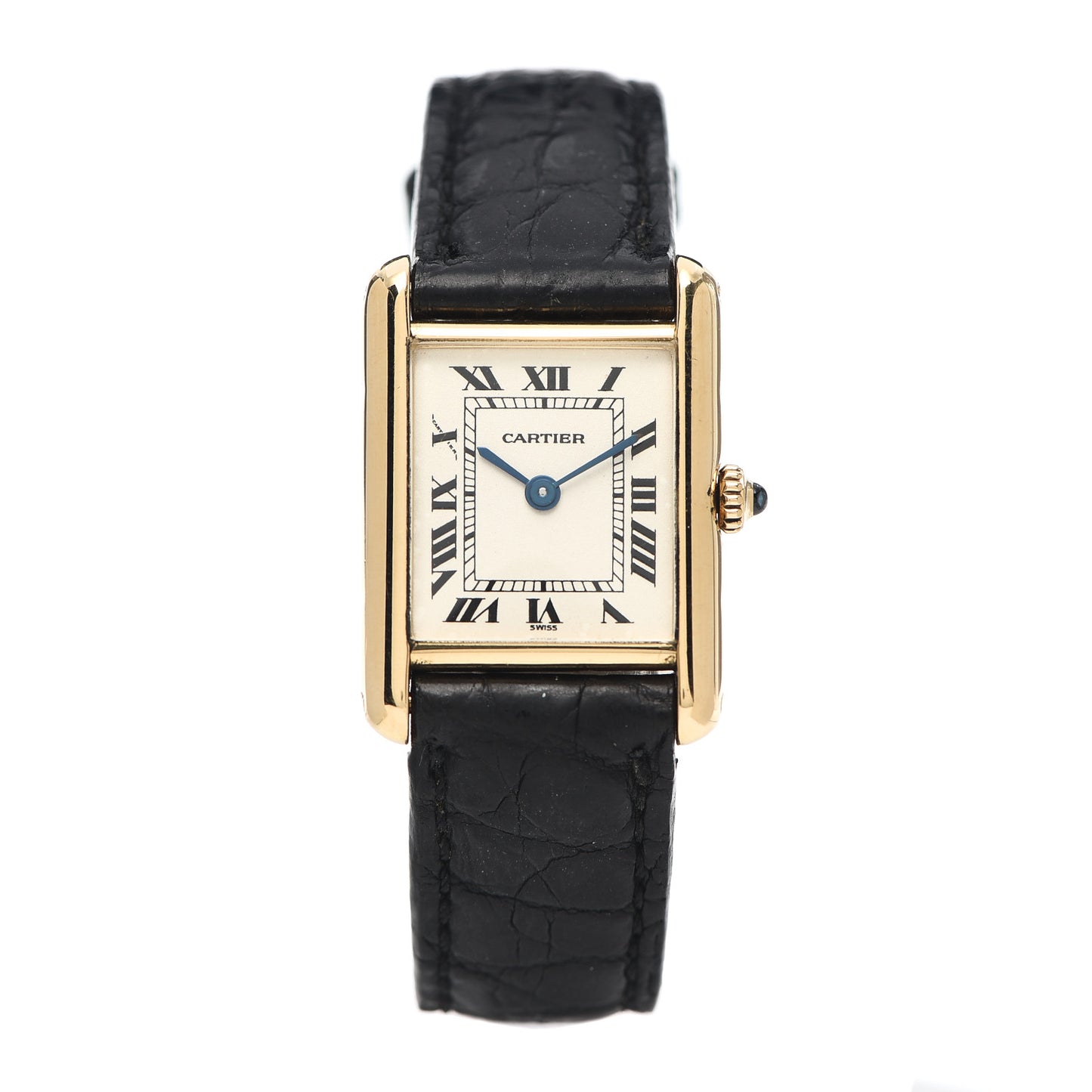 18K Yellow Gold Alligator 20mm Tank Louis Quartz Watch
