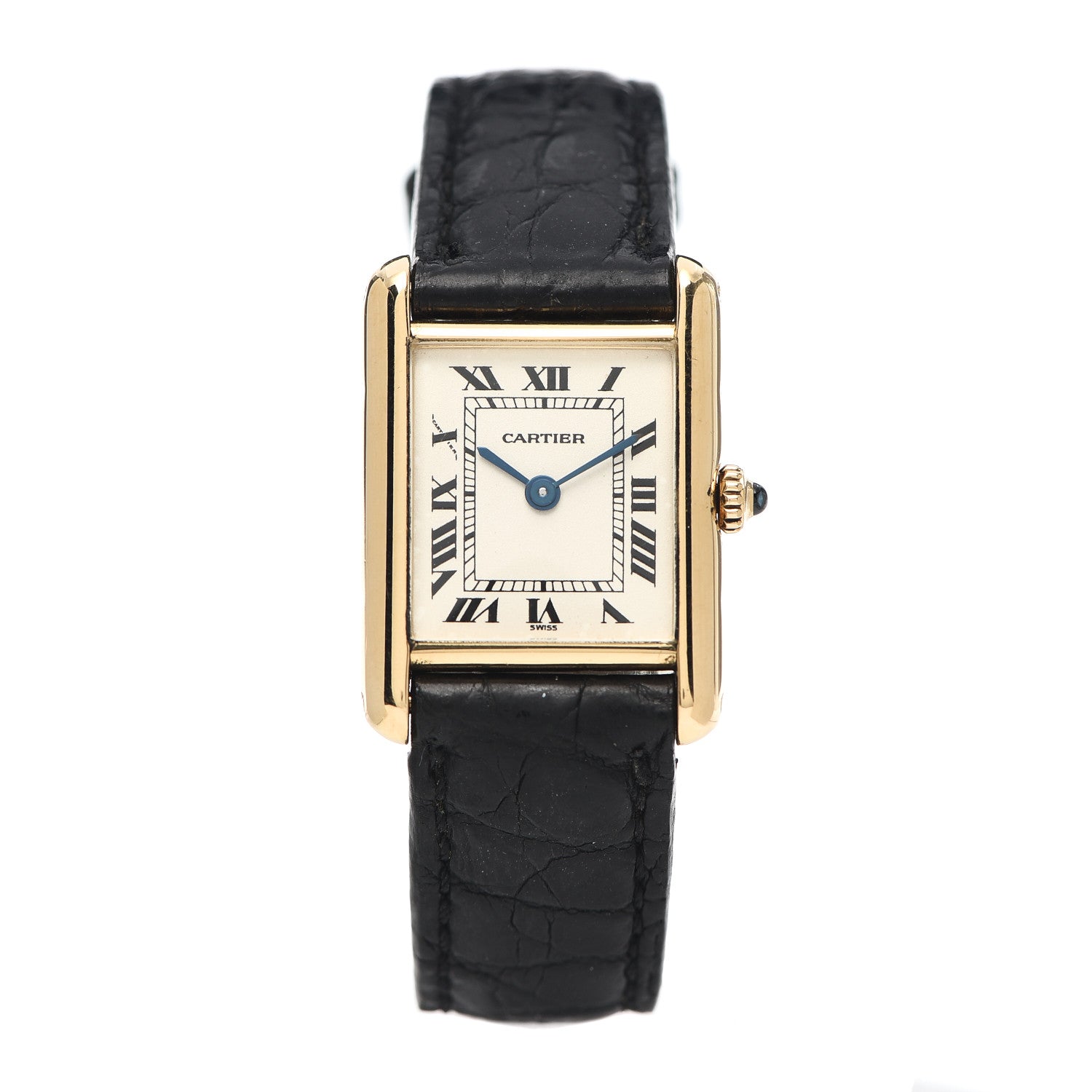 Cartier 18K Yellow Gold Alligator 20mm Tank Louis Quartz Watch 1 of 9
