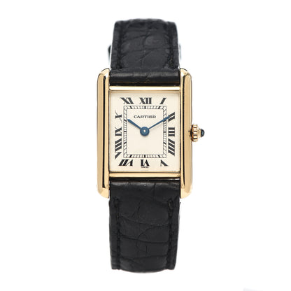 Cartier 18K Yellow Gold Alligator 20mm Tank Louis Quartz Watch 1 of 9