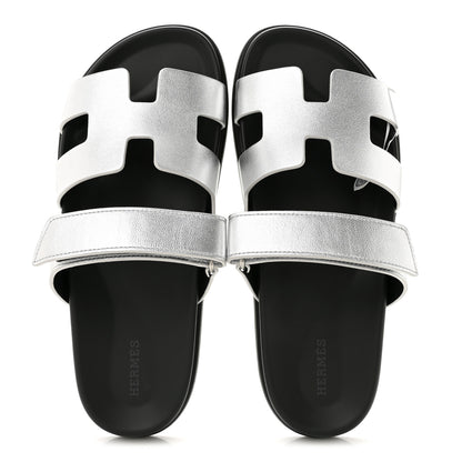 Hermes Metallic Goatskin Womens Chypre Sandals 40 Argent 2 of 10