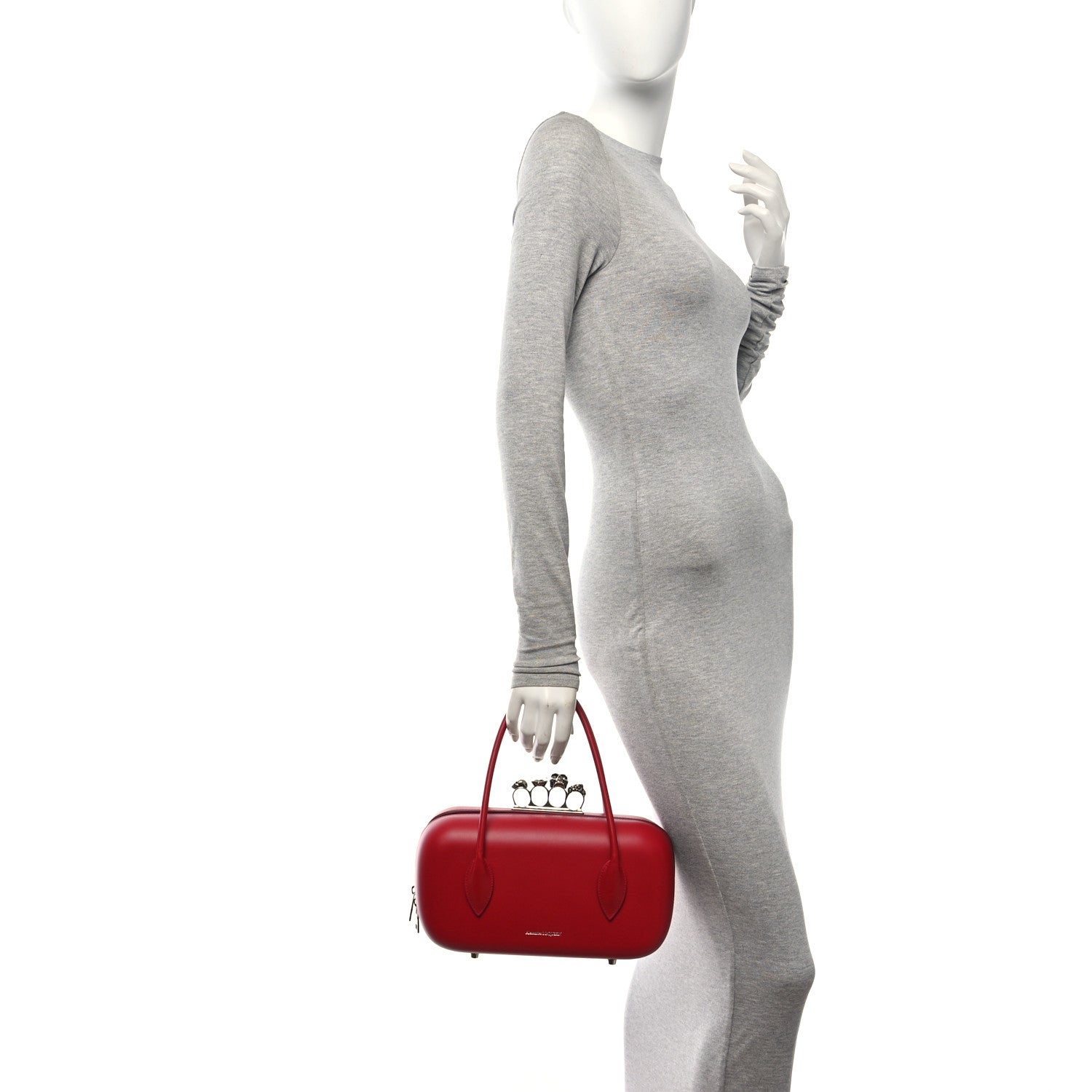 Alexander McQueen Calfskin Reverse Top Handle Clutch Red 2 of 11