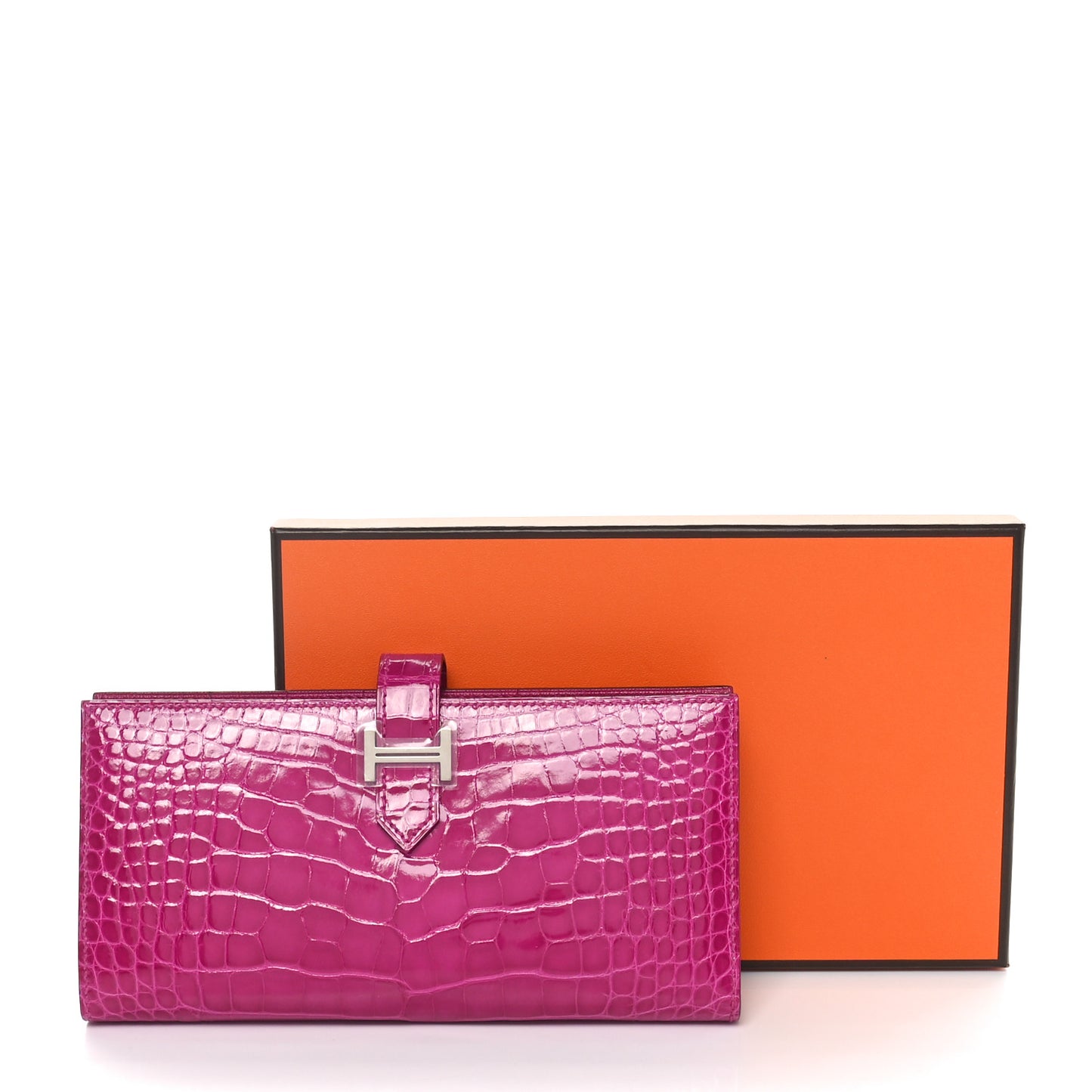 Shiny Alligator Bearn Wallet Rose Pourpre