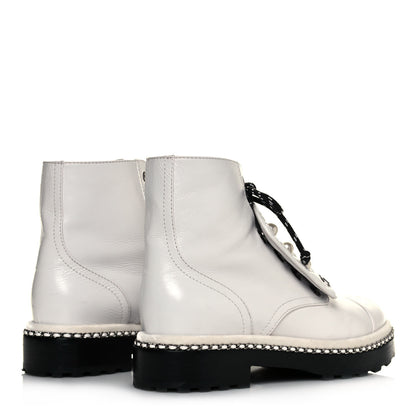 Chanel Crackled Calfskin Pearl Chain CC Combat Short Boots 36.5 White 4 of 9