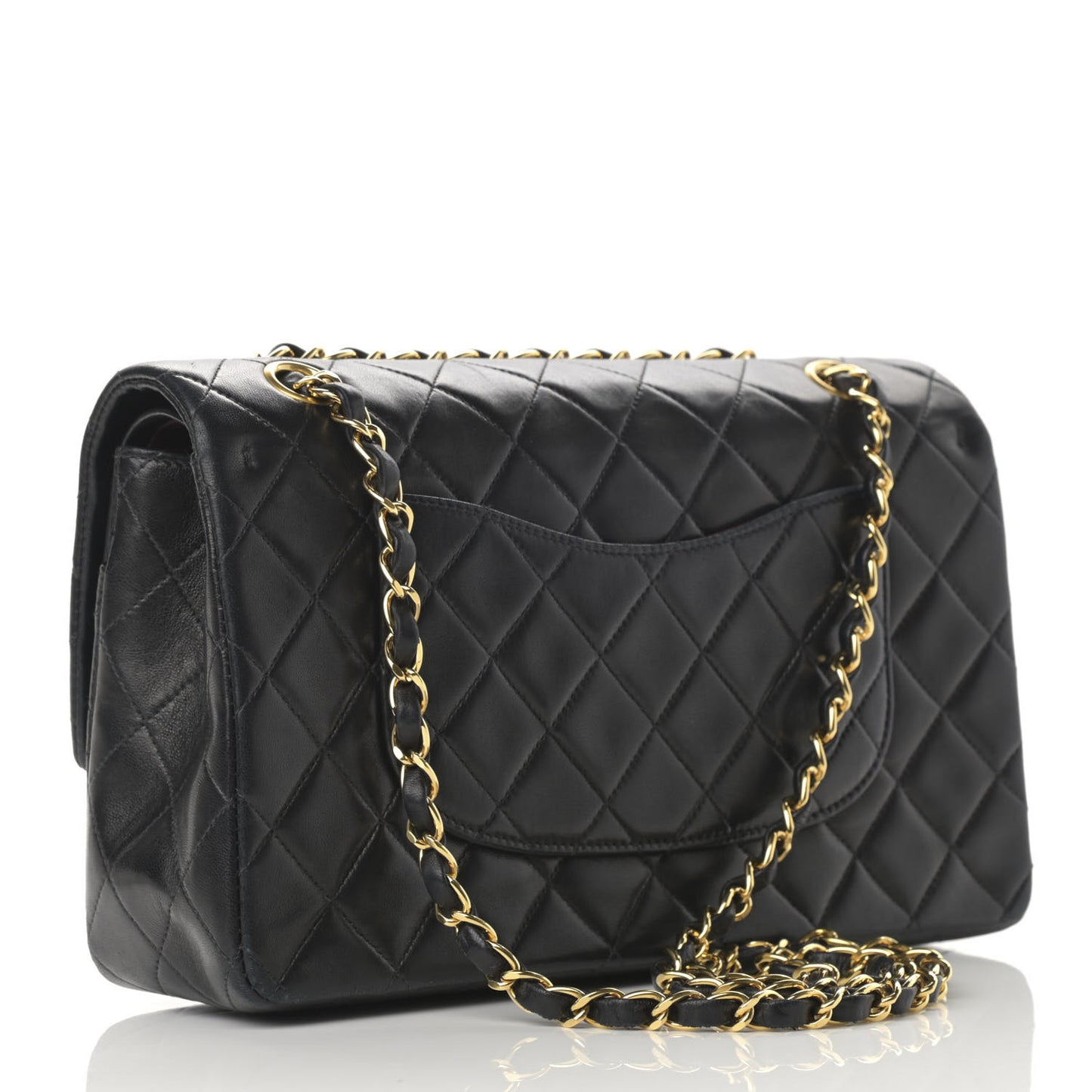 Lambskin Quilted Medium Double Flap Black