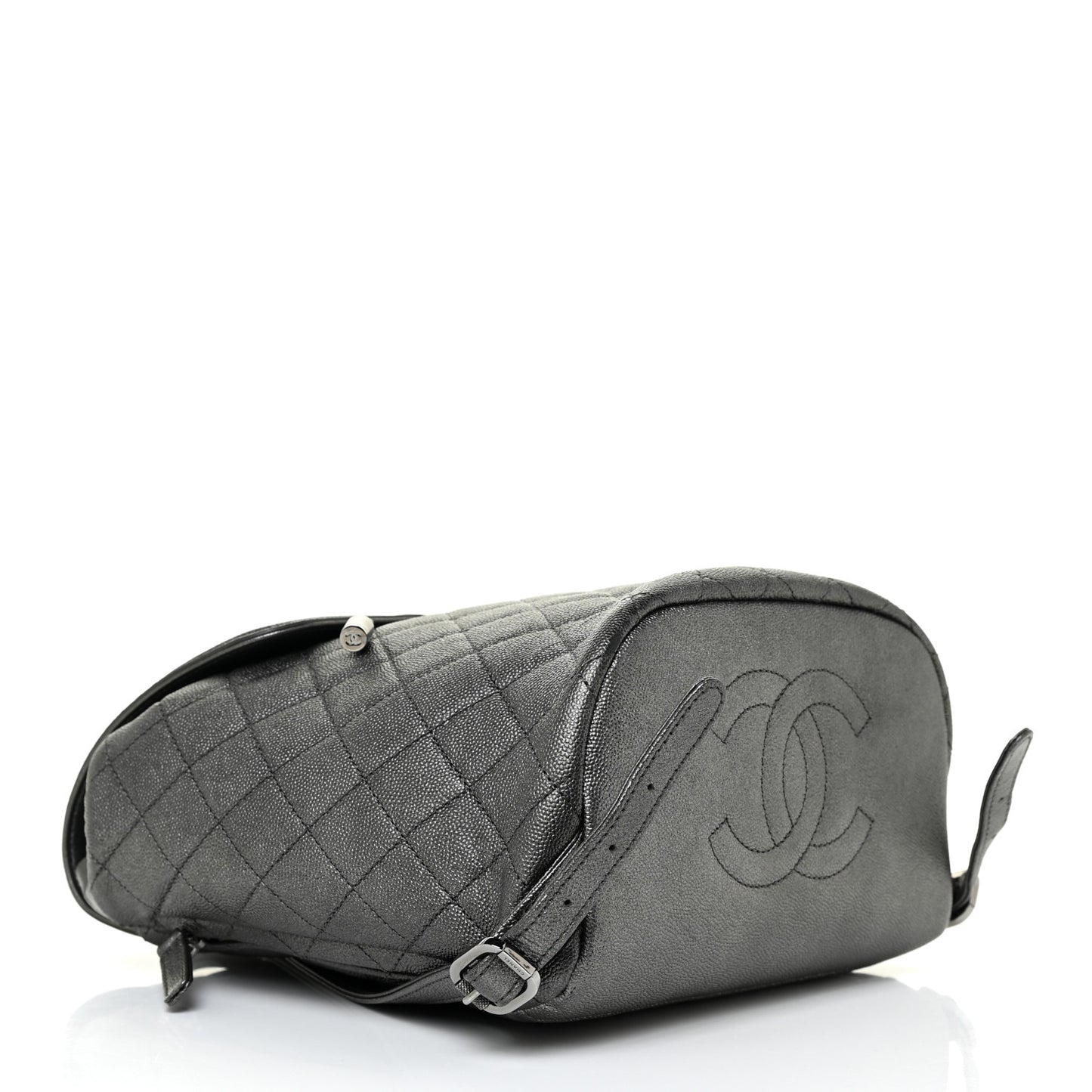 Metallic Caviar Quilted Filigree Backpack Dark Silver