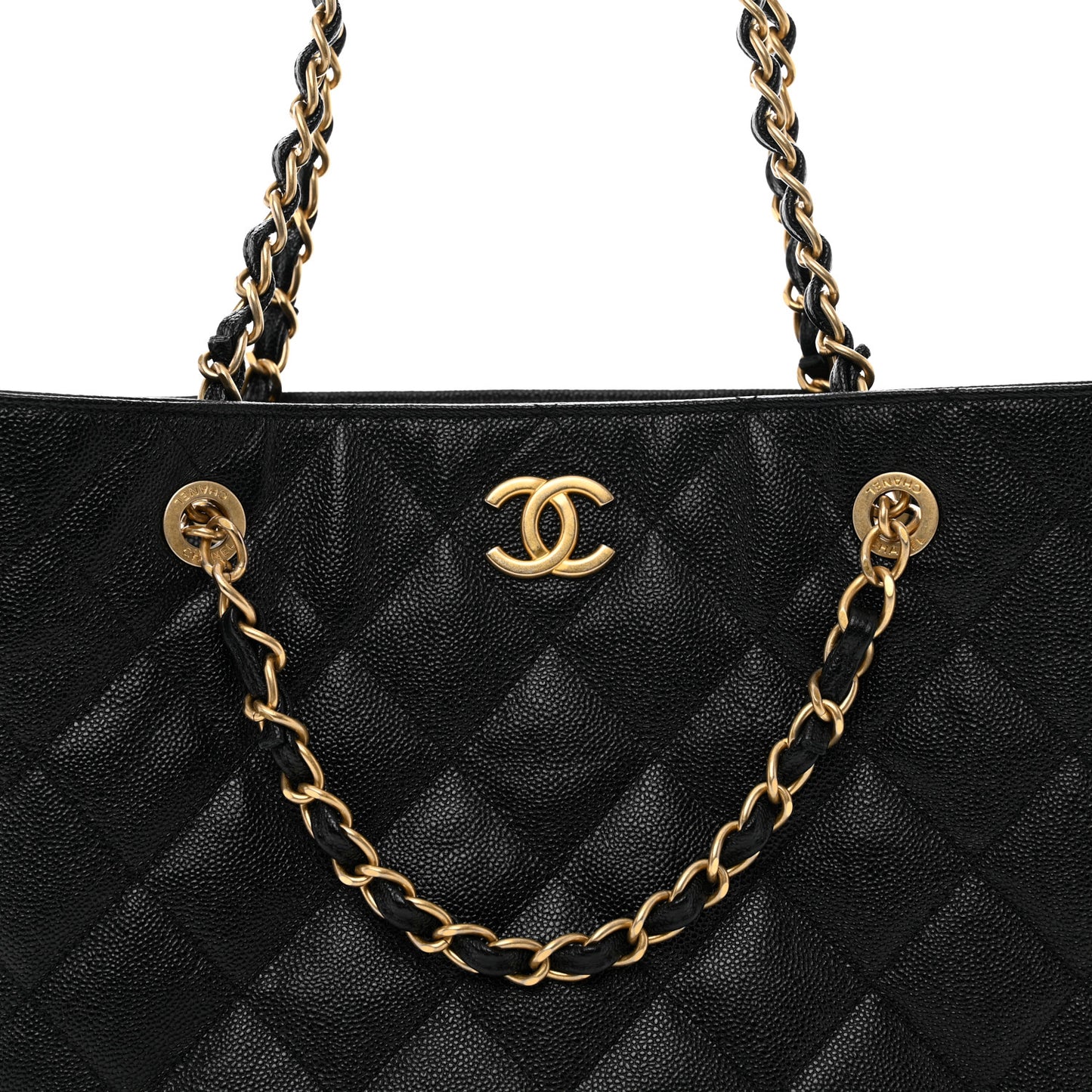 Caviar Quilted Small Shopping Tote Black
