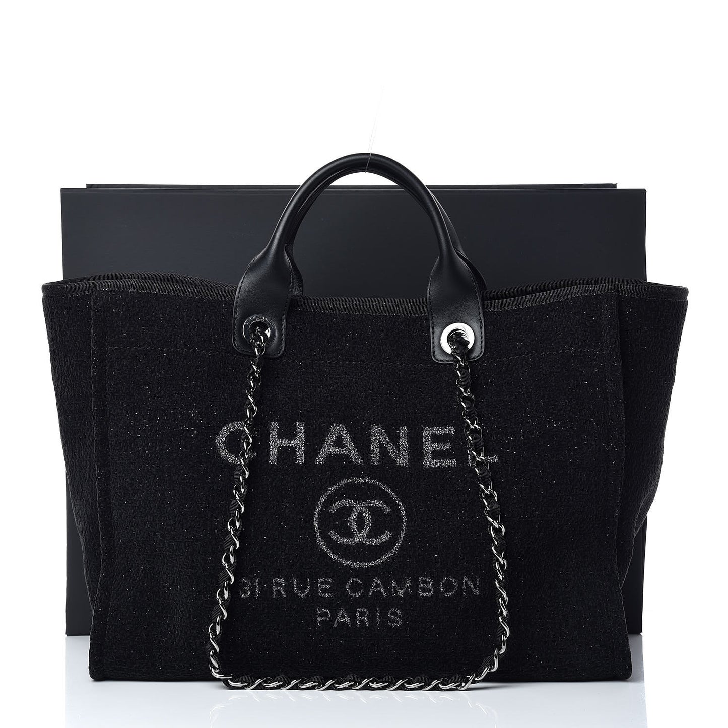 Lurex Boucle Medium Deauville Tote Black