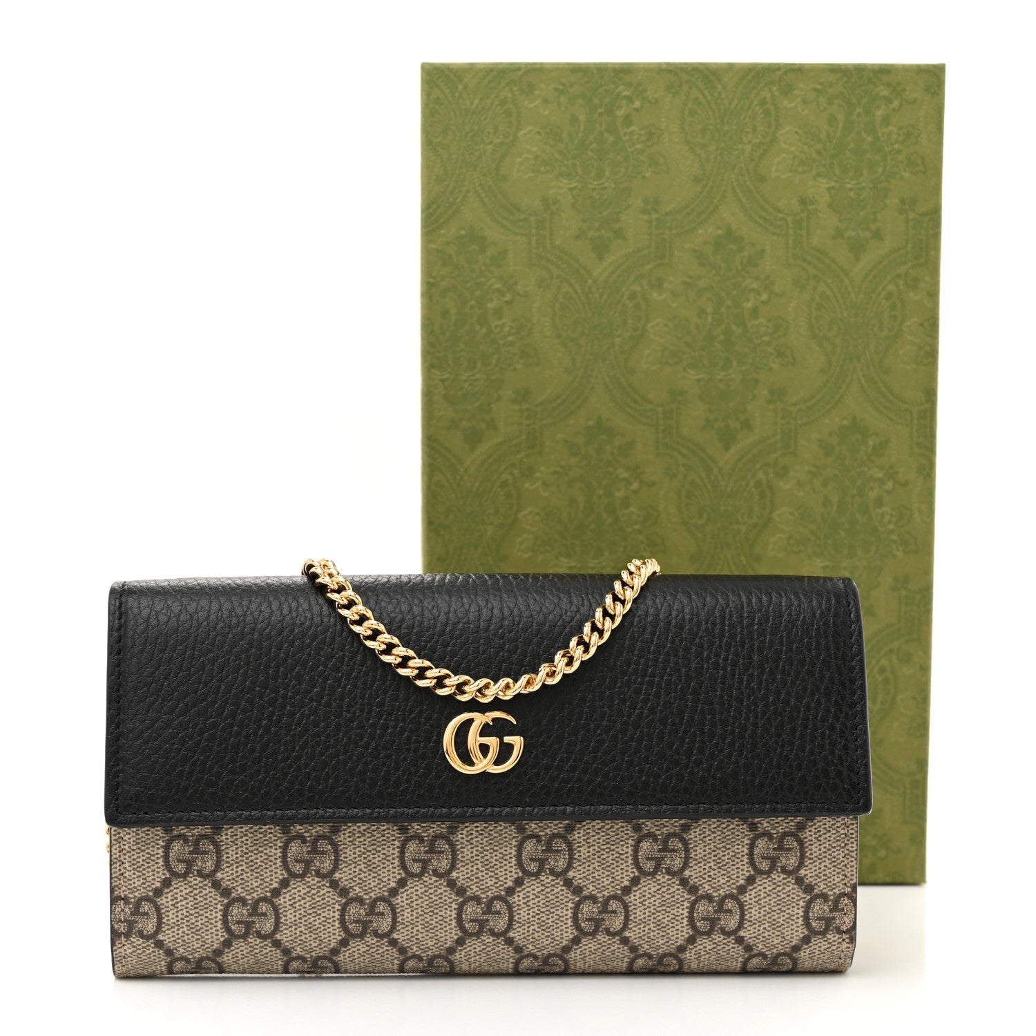 Gucci Dollar Calfskin GG Supreme Monogram Petite GG Marmont Wallet Chain Bag Black Beige Ebony 12 of 12