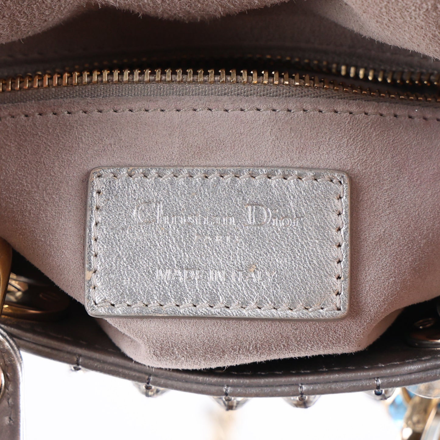 Metallic Calfskin Satin Celestial Bead Embroidery Cannage Mini Lady Dior Silver