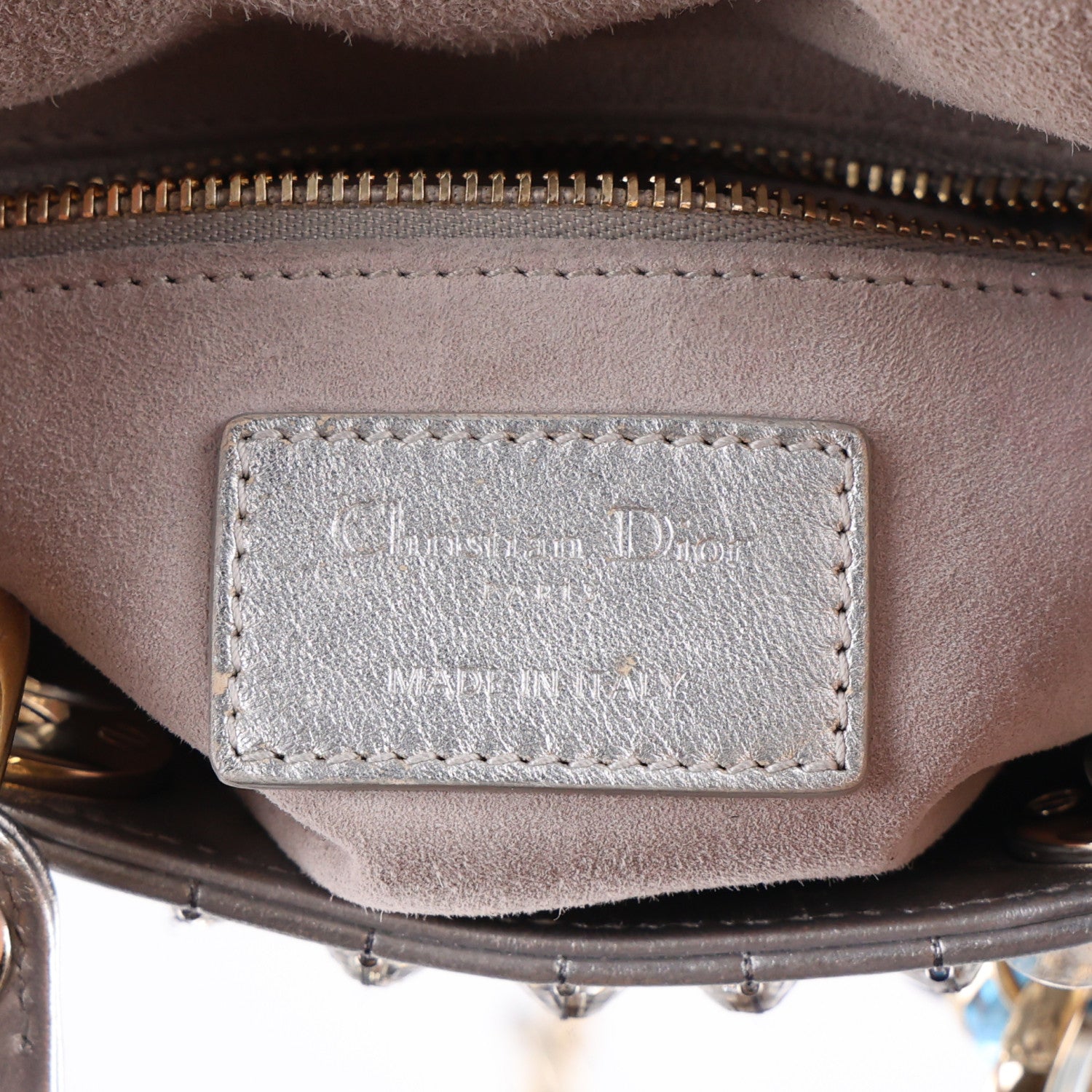 Christian Dior Metallic Calfskin Satin Celestial Bead Embroidery Cannage Mini Lady Dior Silver 5 of 9