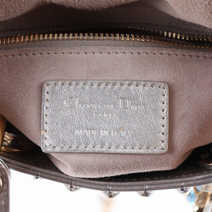 Christian Dior Metallic Calfskin Satin Celestial Bead Embroidery Cannage Mini Lady Dior Silver 5 of 9