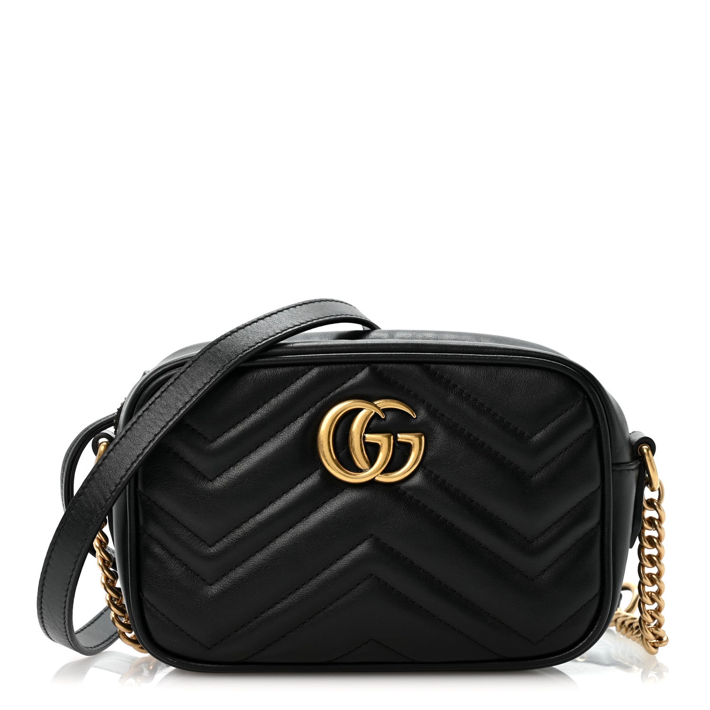 Calfskin Matelasse Mini GG Marmont Chain Shoulder Bag Black