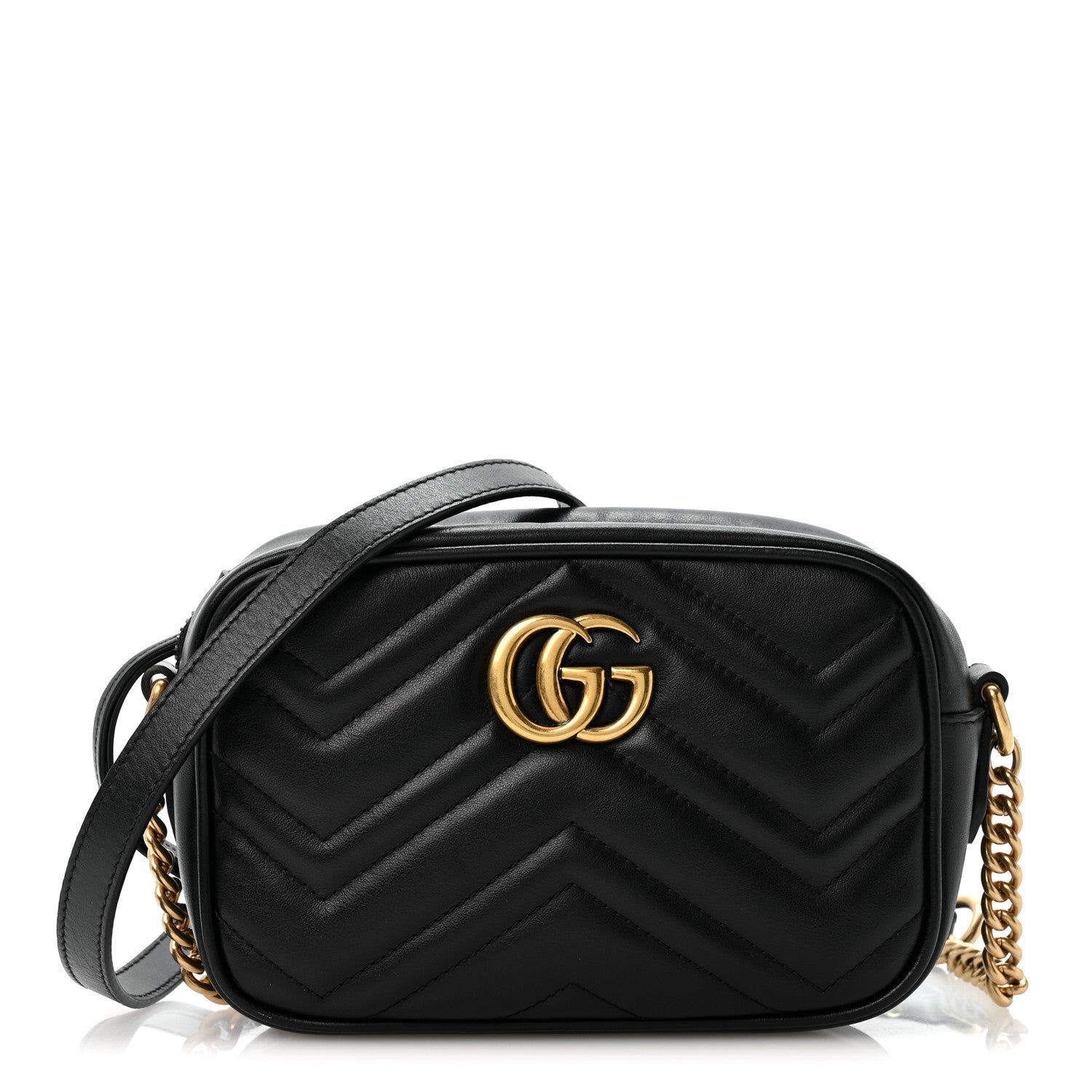 Gucci Calfskin Matelasse Mini GG Marmont Chain Shoulder Bag Black 1 of 11
