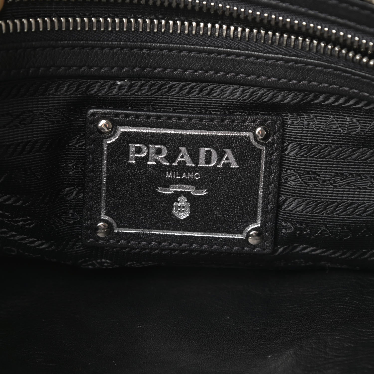Prada Soft Calfskin Pleated Hobo Black 6 of 15