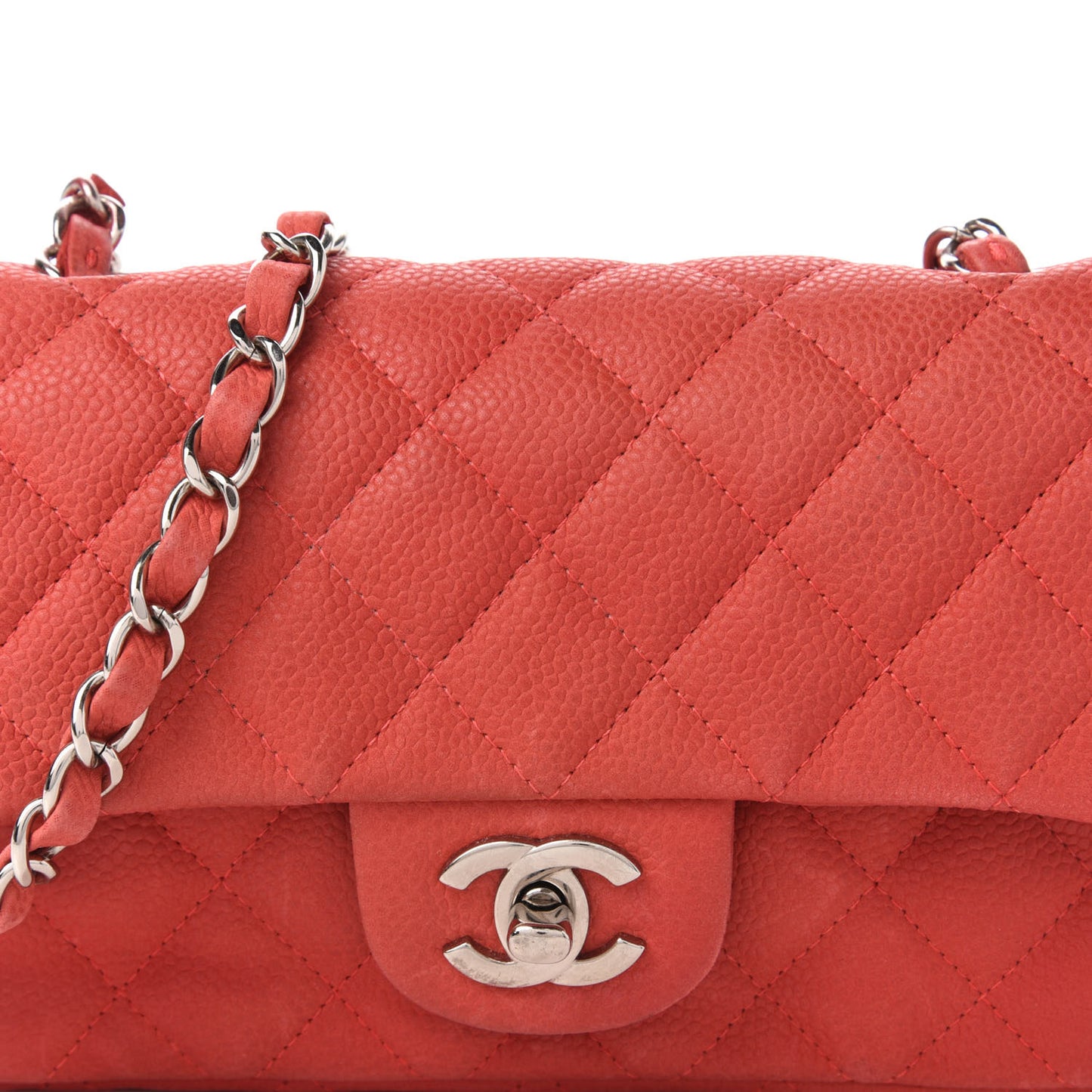 Iridescent Caviar Quilted Mini Rectangular Flap Light Red