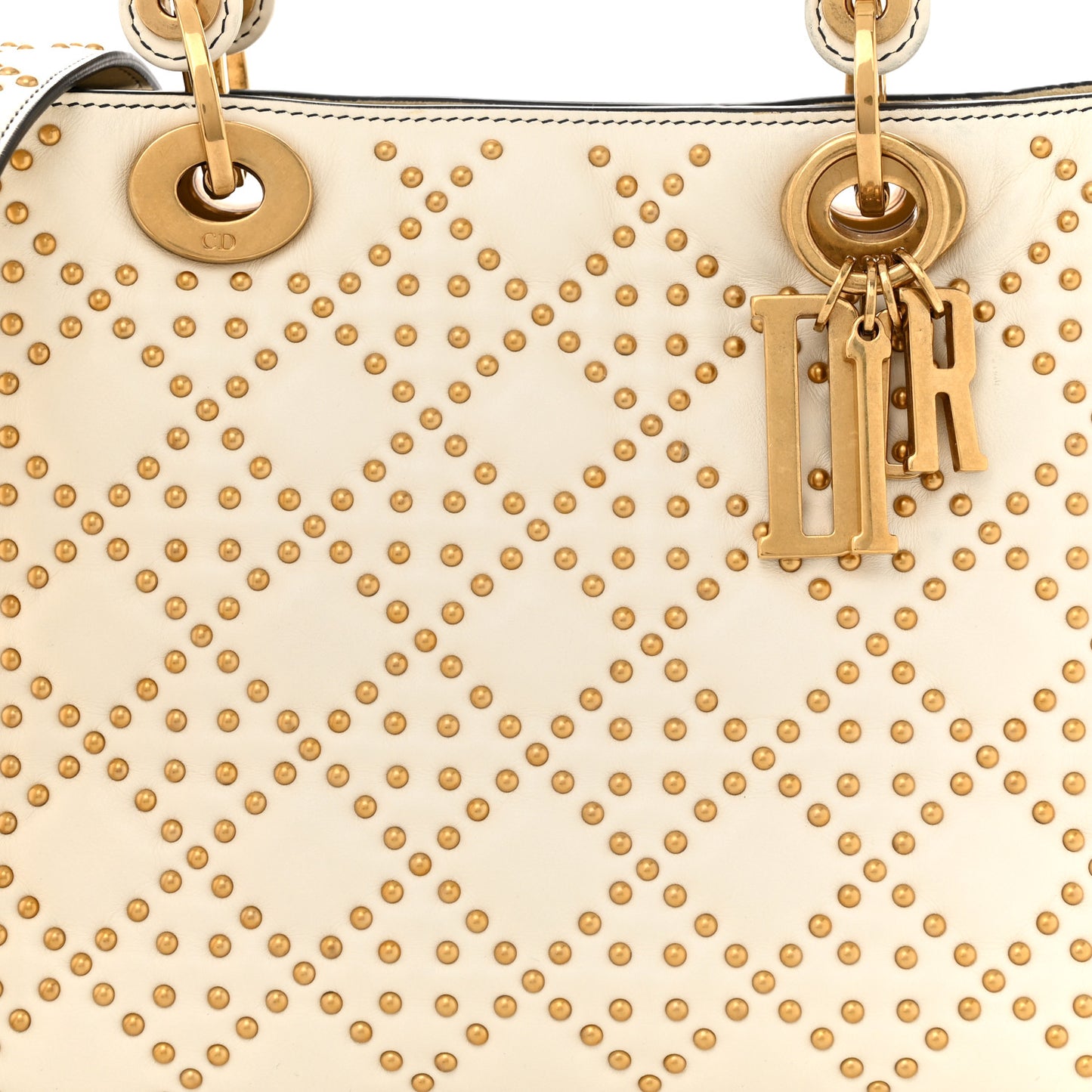 Calfskin Cannage Studded Supple Lady Dior White