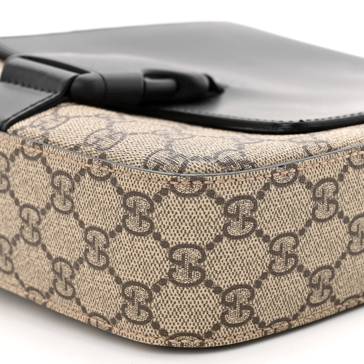 Gucci GG Supreme Monogram Single Buckle Flap Messenger Bag Beige Black 10 of 14
