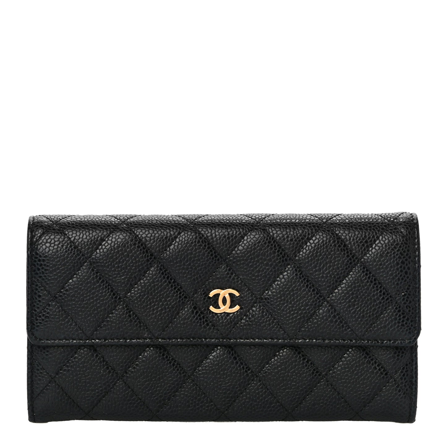 Caviar Quilted Large Gusset Flap Wallet Black