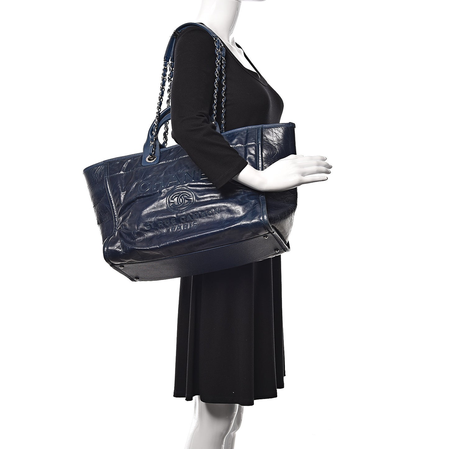 Glazed Calfskin Large Deauville Tote Blue