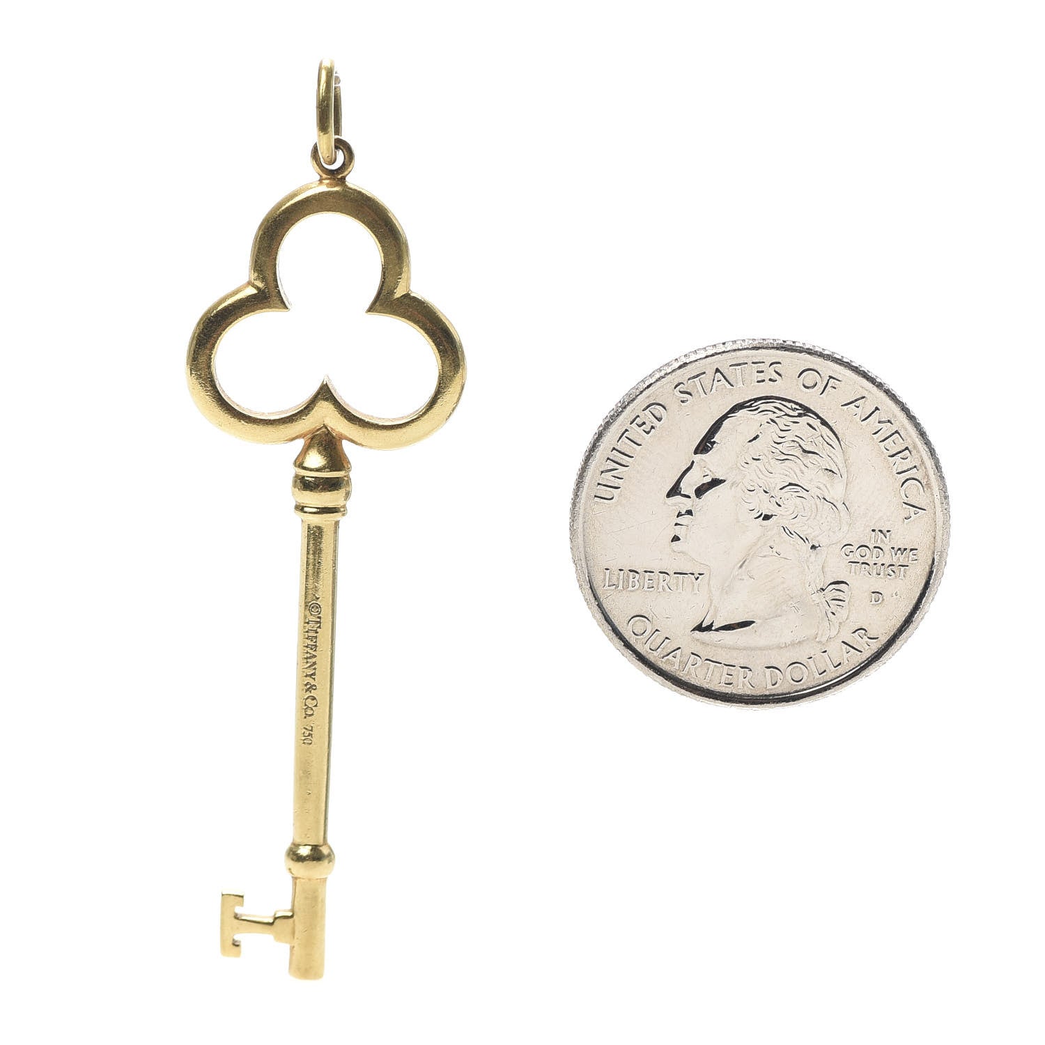 Tiffany 18K Yellow Gold Trefoil Key Pendant 2 of 3