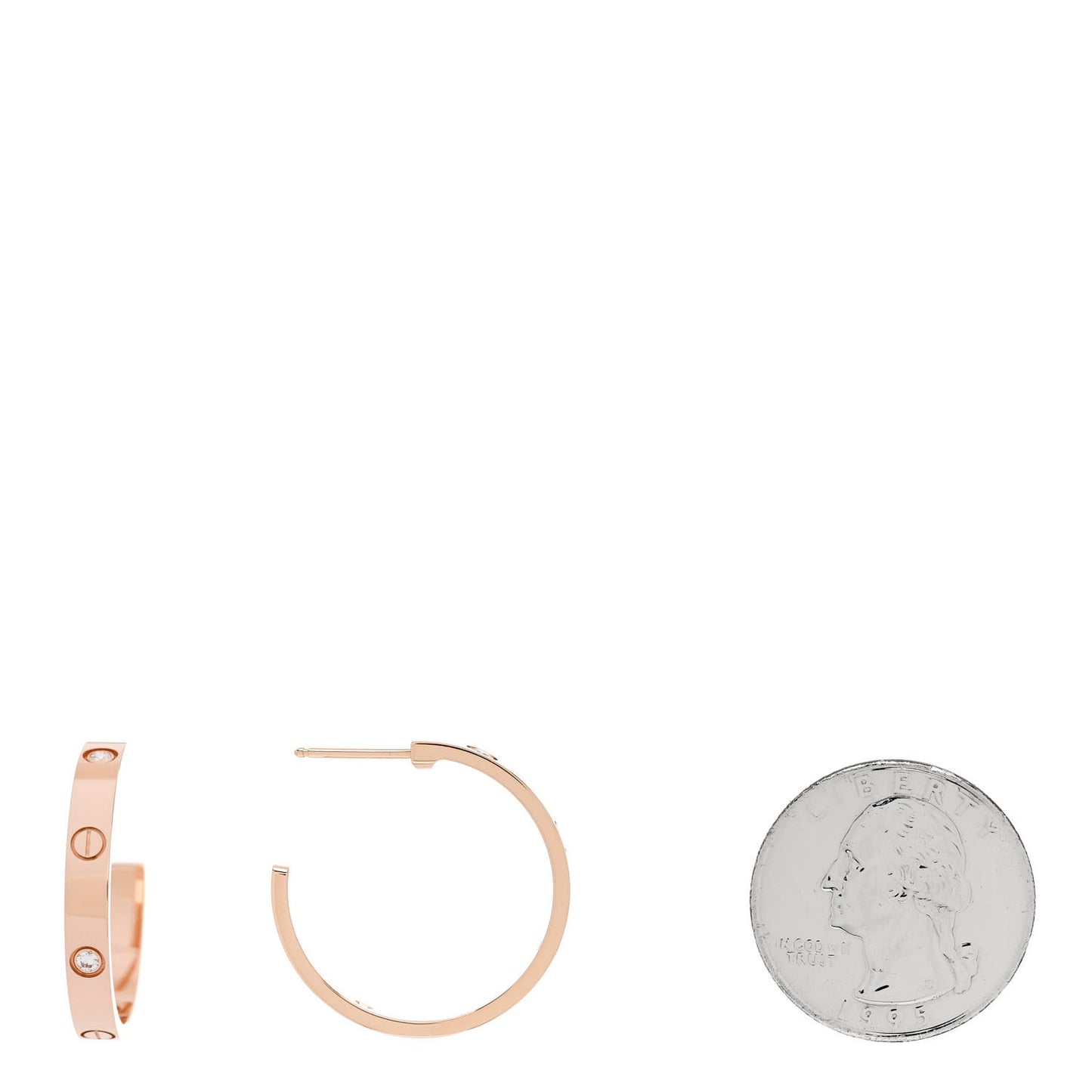 18K Pink Gold 3 Diamond 3.5mm LOVE Hoop Earrings