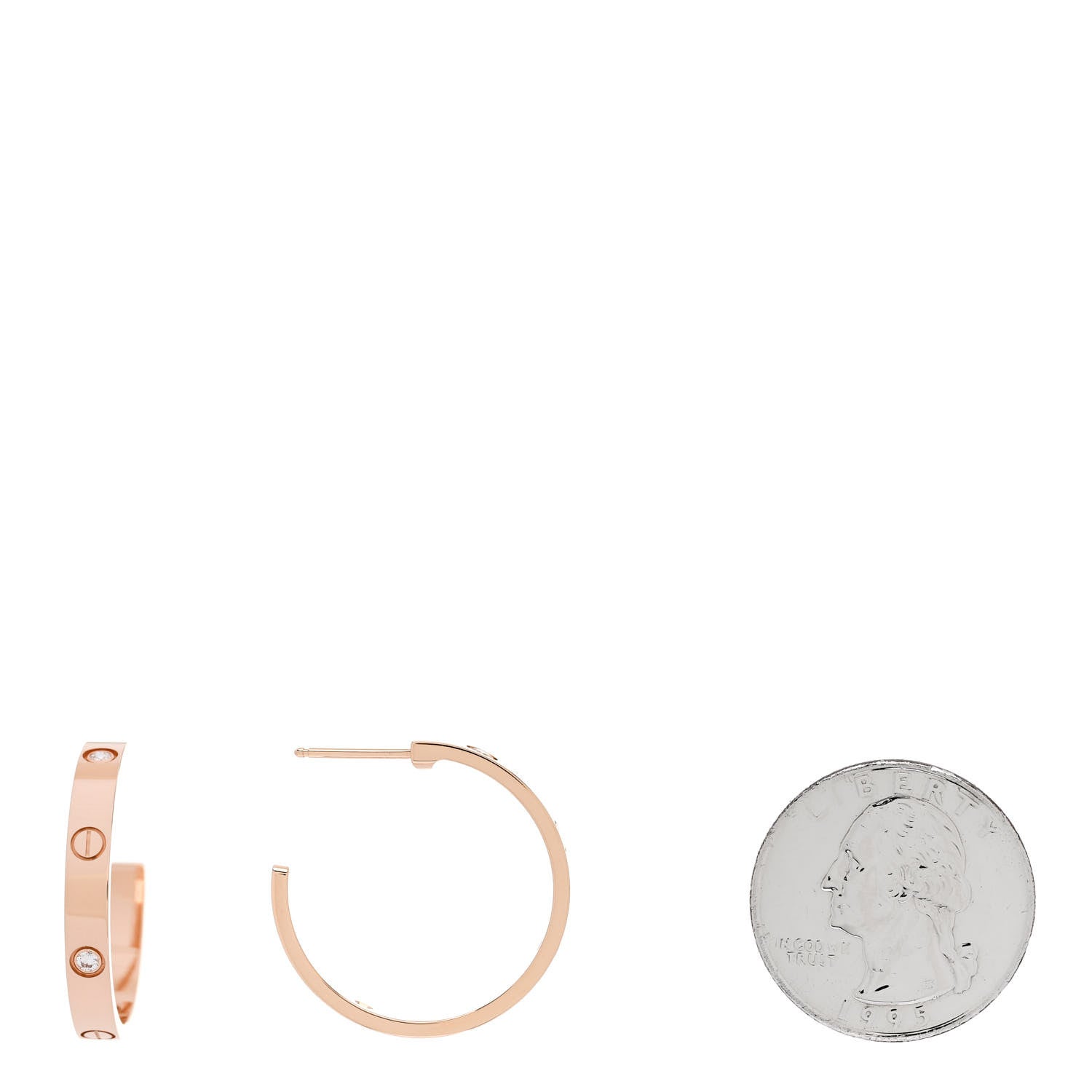 Cartier 18K Pink Gold 3 Diamond 3.5mm LOVE Hoop Earrings 2 of 5