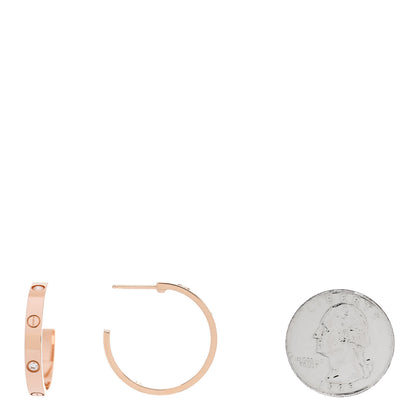 Cartier 18K Pink Gold 3 Diamond 3.5mm LOVE Hoop Earrings 2 of 5