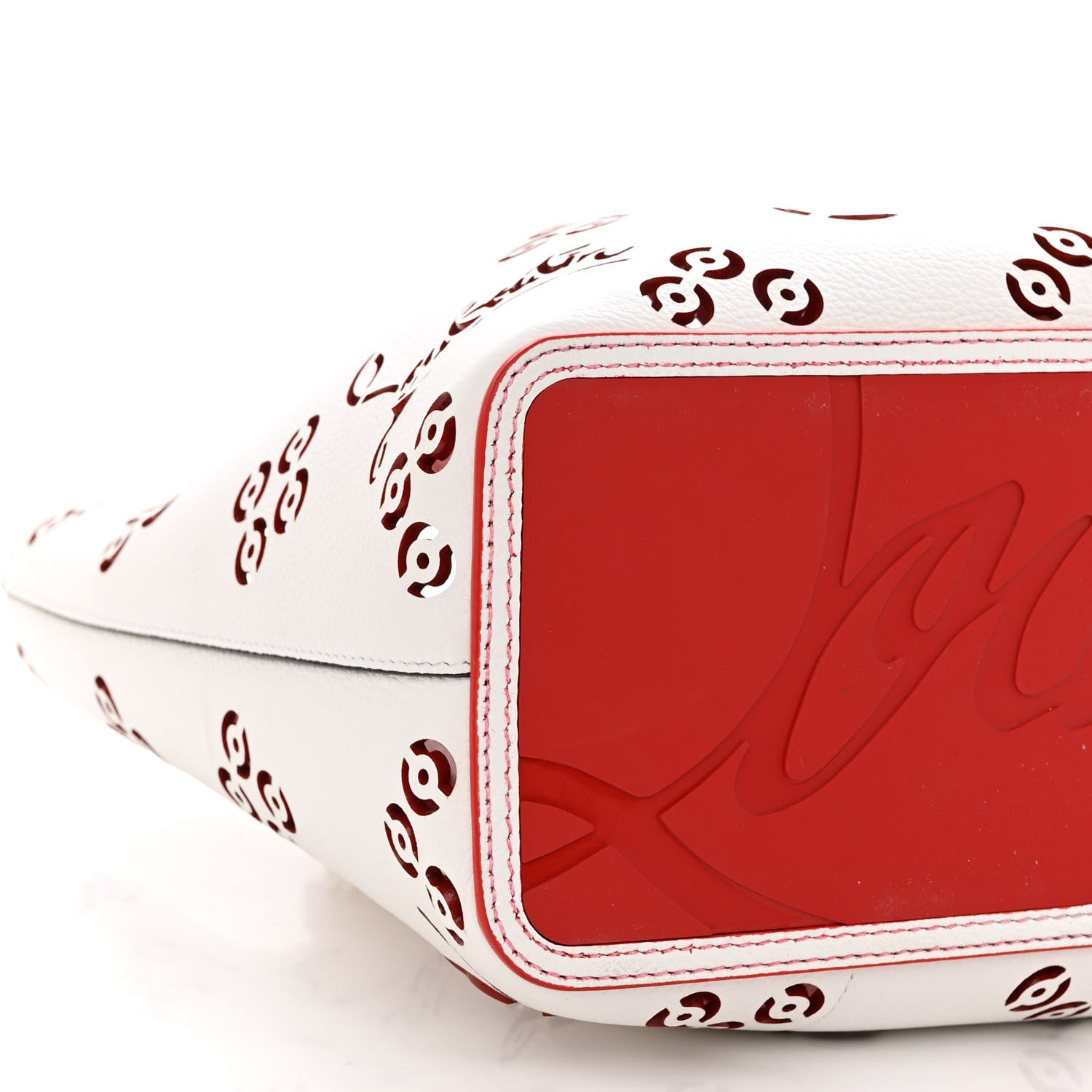 Christian Louboutin Calfskin Loubinthesky Small Perforated Cabarock Spikes Tote Snow 8 of 9