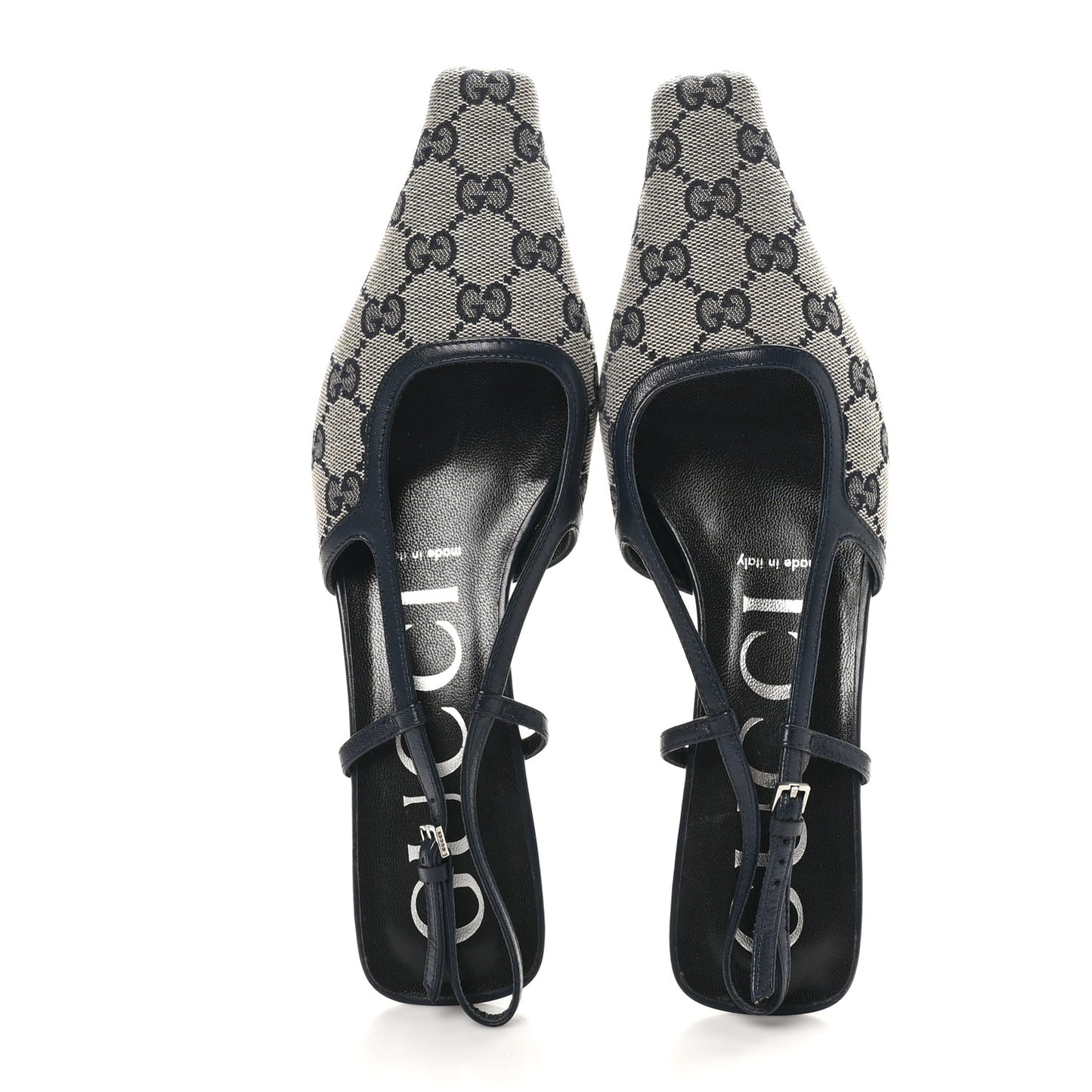 GG Monogram Malaga Kid Square G 35mm Slingback Pumps 37 Beige Blue