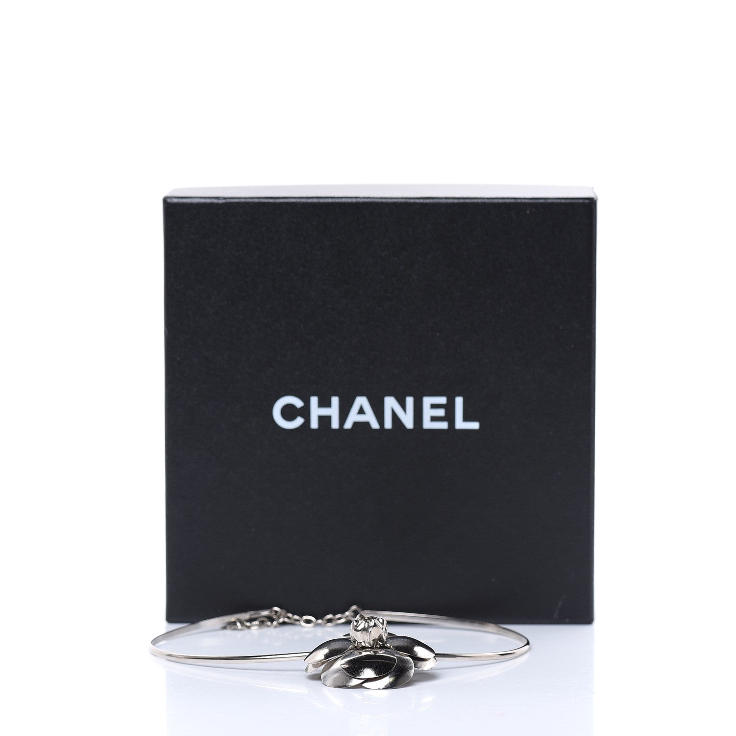 Chanel Metal Camellia Choker Necklace Silver 5 of 5