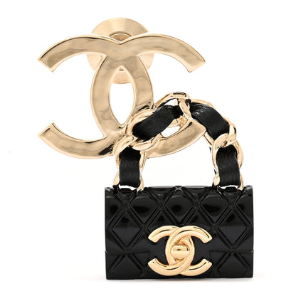 Chanel Metal Enamel CC Quilted Flap Brooch Gold Black 1 of 4