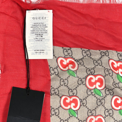 Gucci Modal Silk GG Monogram Big Pomme GG Shawl Scarf Beige Red 6 of 9